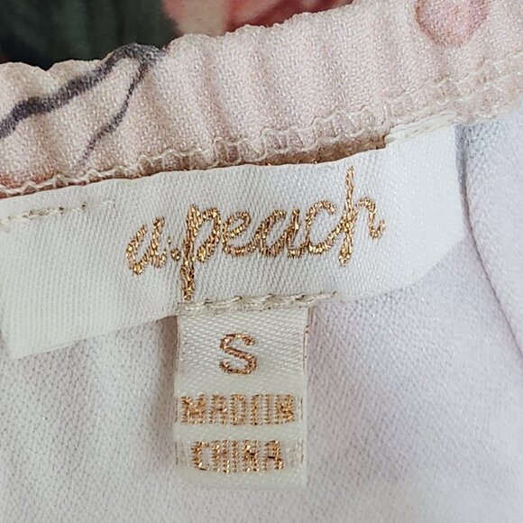 a peach Size S Floral Boho Pink Multi Short Puff Sleeves Crop Top - Picture 6 of 8